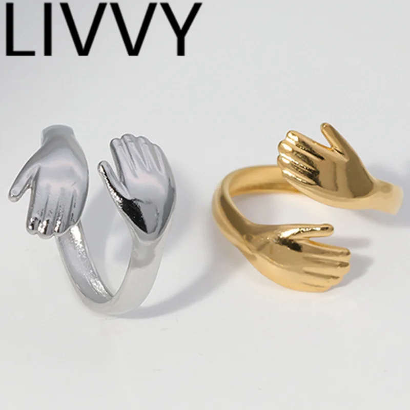 LIVVY Sidabro Spalvos Sužadėtuvių Žiedai 2022 Naujos Mados Porų Romantiška Kūrybos Rankas Apkabinti Šaliai, Papuošalai, Moteriai Gimtadienio Dovanos